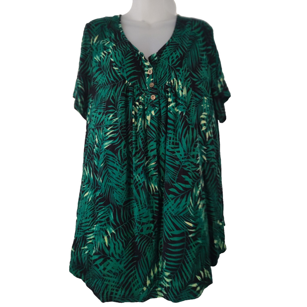POPYOUNG Women’s Green Black Leaf Print Short Sleeve Dress Size 3XL Bag 6